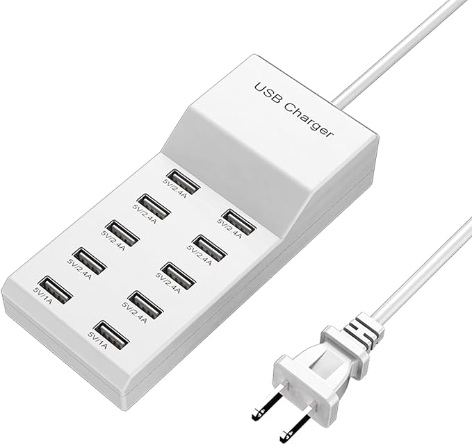 USB 10 Port Desktop Portable Charging Station, Suitable for Charging Multiple Devices simultaneously, Super Compatible with Mobile Phones, Tablets, Bluetooth Earphones, and Other USB Charging Devices
