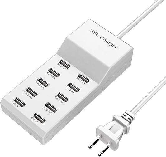 USB 10 Port Desktop Portable Charging Station, Suitable for Charging Multiple Devices simultaneously, Super Compatible with Mobile Phones, Tablets, Bluetooth Earphones, and Other USB Charging Devices
