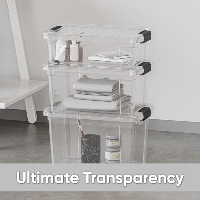 Superio Clear Storage Boxes with Lids, 14.25 Quart Plastic Container Bins for Organizing, Stackable Crates, BPA Free, Non Toxic, Odor Free, Organizers for Home, Office and Dorm, 5 Pack