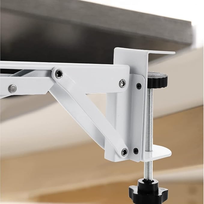 Desk Extender Clamp for DIY Custom Wooden Desk Extender Board (Board not Included), No-Punch Computer Keyboard Tray Clamp for Home or Office (White)