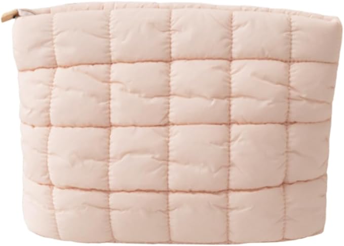 FITINI Makeup Bag Travel Large Portable Quilted Floral Print Cosmetic Organizer Cute Pouch for Women Soft Cotton Zipper Waterproof Toiletry Storage Bags