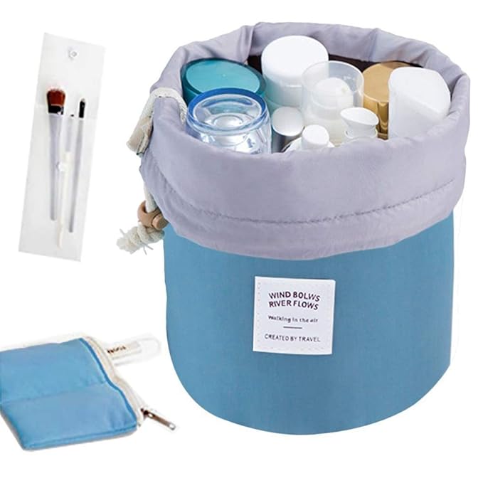 INVODA Drawstring Cosmetic Bag 3PCS Travel Makeup Bag for Women Toiletry Bag Portable Drawstring Make up Organizer Bag for Travel (Pink+Red+Blue)