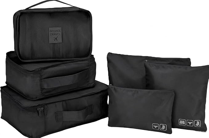 GForce 6 Piece Ultimate Traveling Set | Organizer Packing Cubes | 3 Sizes | Zippered Pouches | 3 Sizes | Suitcase Organizers | Luggage Organizers | Travel Essentials | Black