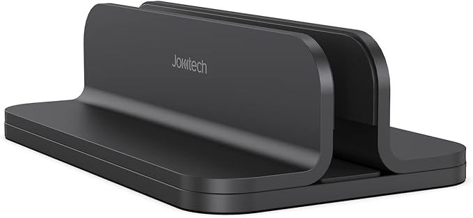 JOKItech Aluminum Laptop Vertical Stand Organizer, Sturdy Laptop Computer Holder Desktop Stand Compatible with new Retina Apple MacBook Pro/Air/Neo, Mac mini & iPad Pro - Black