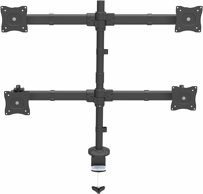 StarTech.com Desk Mount Quad Monitor Arm - Ergonomic VESA 4 Monitor Mount 2x2 up to 27" - Articulating & Height Adjustable Pole Mount - Tilt/Swivel/Rotate LCD/LED Screen - Clamp/Grommet (ARMQUAD)