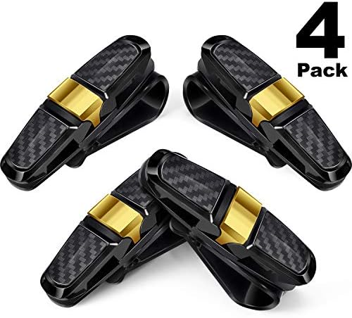 Boao 4 Pcs Sunglasses Holders for Car Sun Visor, Glasses Ticket Card Clip Mount Hanger, Double-Ends Clip 180 Degree Rotational Car Visor Accessories(Gold)