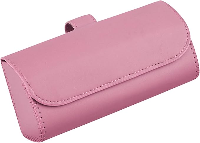 Augeny Sunglasses Holder for Car Sun Visor, Leather Auto Eyeglasses Storage Case with Hidden Magnetic Closure, Protective Glasses Organizer Box, Vehicle Visor Accessories for Woman Man (Pink)