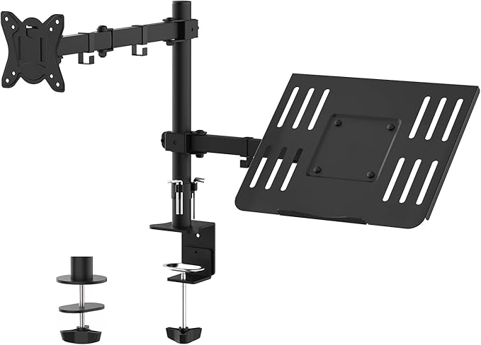 GRIFEMA Monitor Arm with Laptop Tray for 13-32" Screen, Laptop Monitor Stand with Desk Clamp, Height Adjustable Laptop Arm, Tilt Rotation Swivel, VESA: 75x75 & 100x100mm GB2002-2