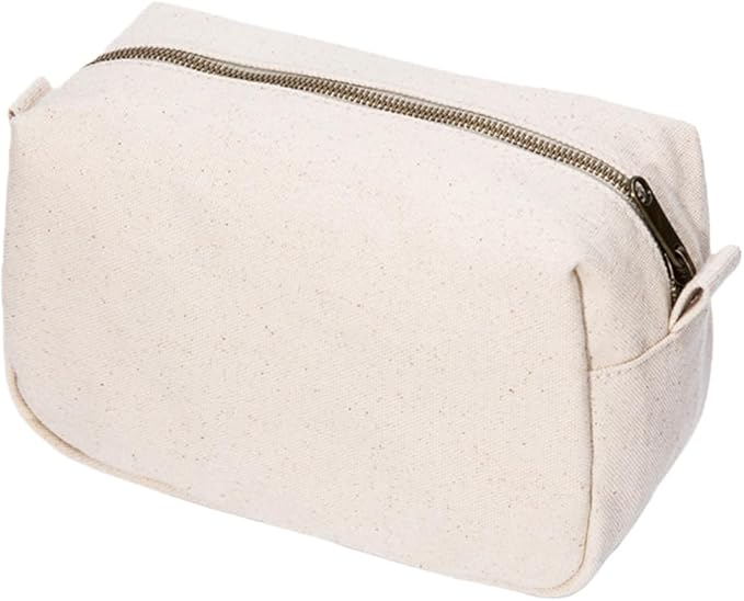 Organizer Bag -Lightweight Cosmetic Bag with Ring Clasp, Perfect Travel Makeup Bag for Women,nylon Stand Up Design (Beige/Canvas)