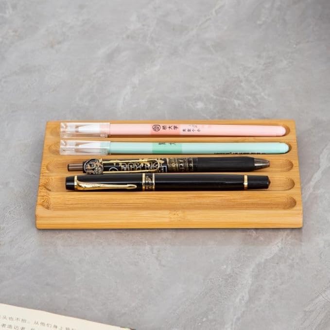 Pen Holder Organizer of Office Desks,Walnut Desk Pen Stand,Wave Pen TrayOffice Accessory,Teacher Gifts,Suitable for School,Home,Office Desktop Art Accessories (Log-5 Grid)