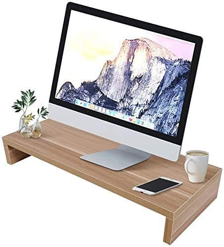 Monitor Riser 1 Layer Multi-Function Wooden Monitor Stand Tv Computer High Bracket Desktop Base Heightening Rack (Wooden Color)