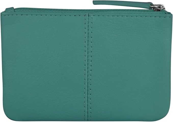 ili New York Mini Leather Coin Purse, Compact Design with Key Ring and RFID Protection for Women and Men in Vibrant Colors, Aqua