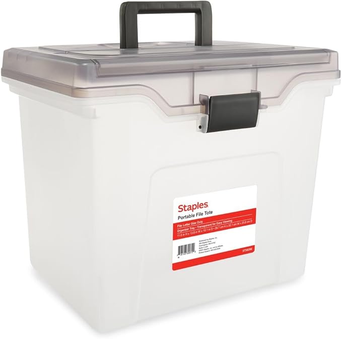 STAPLES File Box File Portable Tote, Letter Size, Clear, 2/Pack