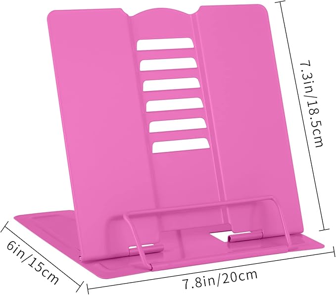 MSDADA Desk Book Stand Metal Reading Rest Book Holder Adjustable Cookbook Documents Holder Bookstands for Recipes Textbooks Tablet Music Books Birthday Gifts for Teachers, Boys and Girls (Rose Red)