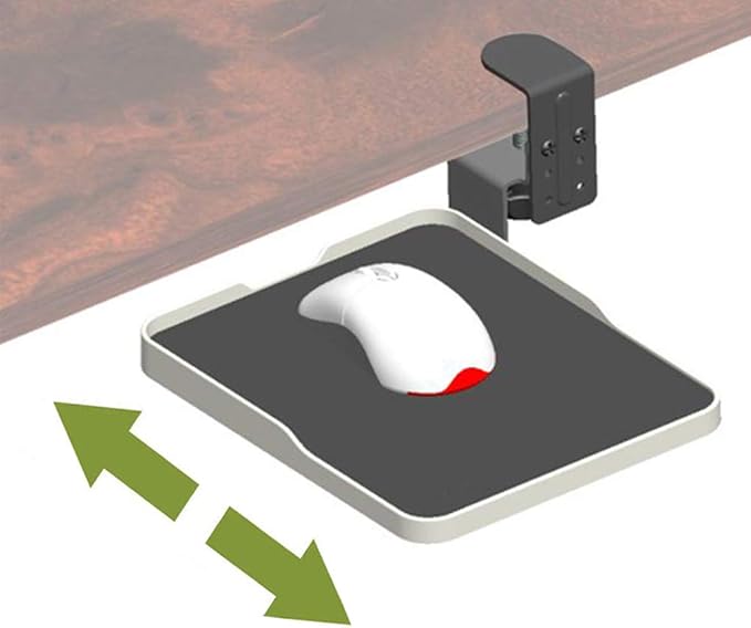 FUZADEL Ergonomic Mouse Tray Desk Attachment Mouse Platform Slide Out Extension Clamp On Wrist Rest Pad Under Desk Shelf (Black)
