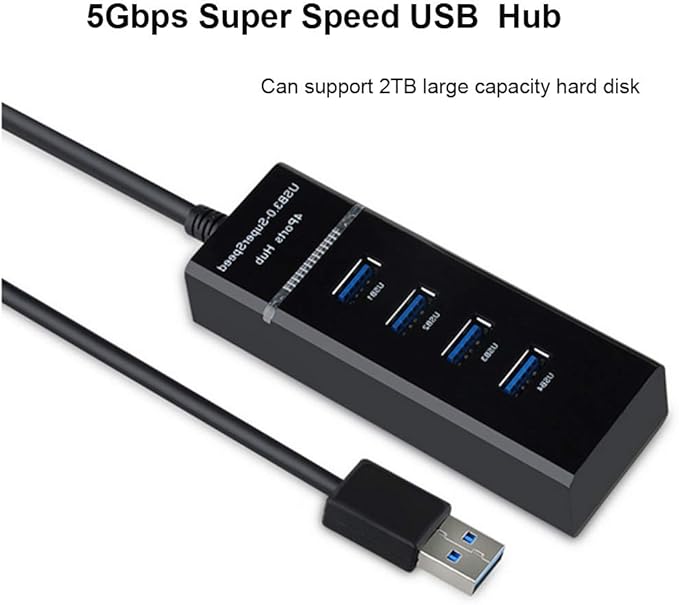 4 Port USB Hub High Speed USB 3.0: 5Gbps Data Hub