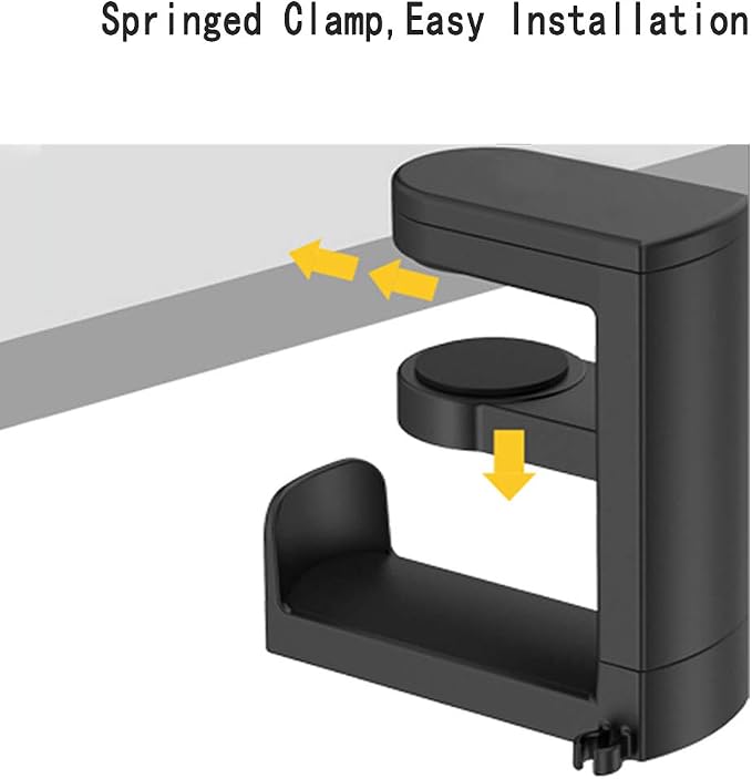 HDW Headphone Stand Holder Mount,Gaming Headset Hanger with Earphone Cable Clip Organizer,Under Desk Headphones Hook with Adjustable 360 Degree Rotation Clamp Black