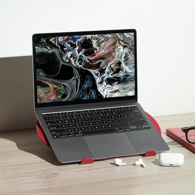 NUMIN Loop Laptop Stand Green | Laptop Tabletop Stand | Sturdy Rust Free Metal and Wood Design | Anti Slip leatherite Surface | Compatible for MacBook, HP, Dell, Lenovo