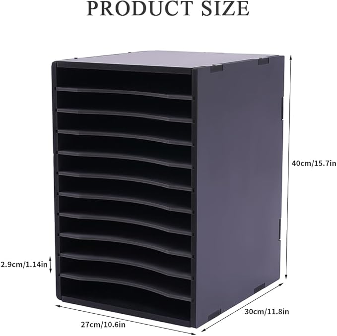 Vertical Desktop Sorter 11 Slots, Black Mail Organizer Vertical File Organizer, PVC Paper Sorter Organizer with 11 Adjustable Compartments, Construction Paper Storage Mailbox for Home Office (Black)