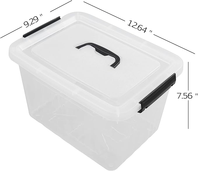 Sandmovie 12 Quart Clear Plastic Latching Storage Box, 6 Packs