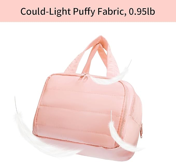 Puffer Travel Toiletry Bag – Large Capacity 11.8”L Makeup Organizer, 4 Compartments, Waterproof Wet/Dry Separation, Ultra-Light Taslan Fabric – Ideal for Business Trips, Gym, Family Vacation, Camping