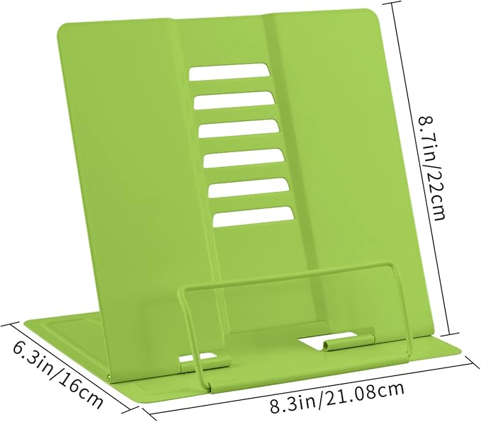 Honagu Metal Desk Book Holder, Hands Free Adjustable Cookbook & Document Holder, Portable Bookstand for Music Books, Textbooks, Recipes, Tablets & iPads (Green)