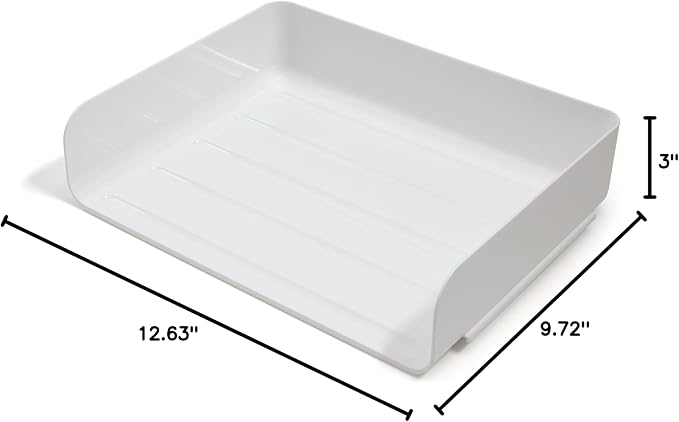 TRU RED Side‑Load Stackable Plastic Letter Tray, White – Desktop Paper Organizer for Office Files & Documents