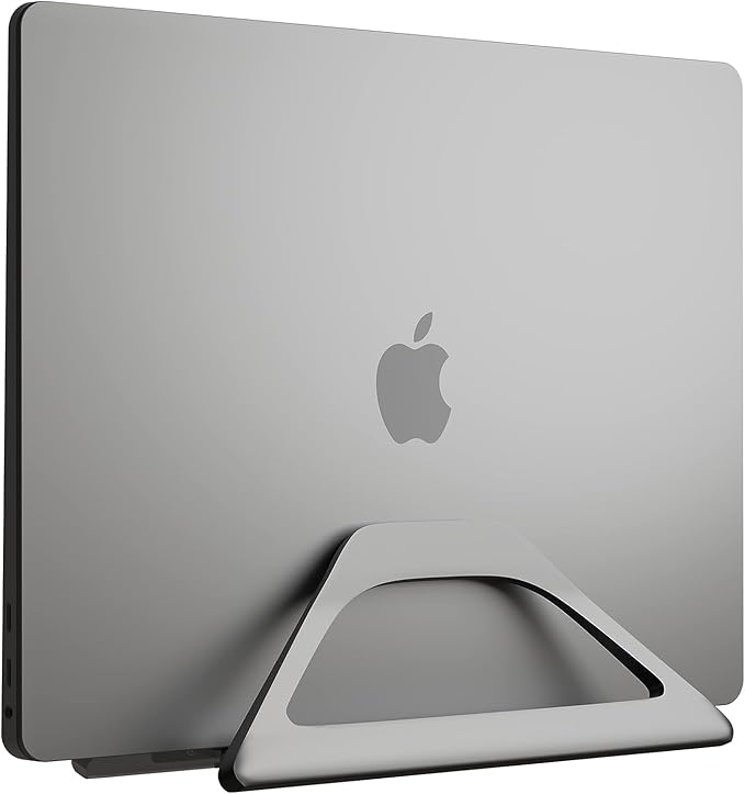 Elestoria Aluminum Vertical Laptop Stand with Gravity Auto-Lock ??Adjustable Laptop Holder Vertical fits MacBook Pro/Air, Chromebook & Gaming Laptops up to 17.3" ??Space-Saving Desktop Dock - Grey