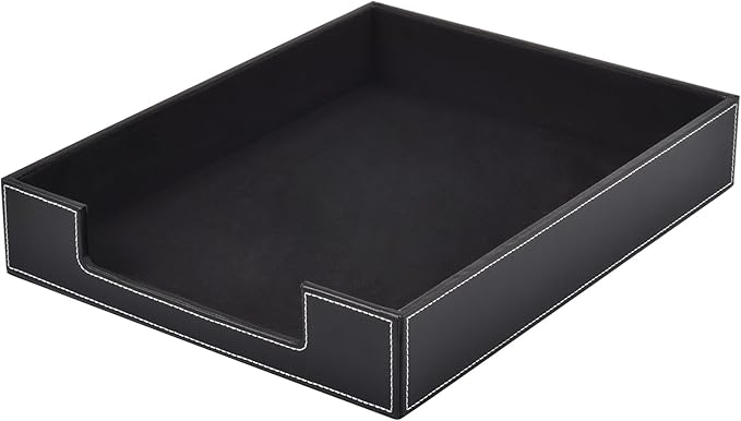 Leather Letter Tray, Office Supplies Desk Organizer for Mail Paper Files Magazines Jewelry Cosmetics,Luxury Letter Holder&Multipurpos Stackable Office Desktop Storage Box ,Black