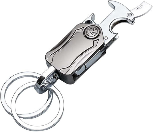 Multi-Function Keychain for Men - Dual Key Ring Organizer with Bottle Opener, Phone Stand & Fidget Spinner，Llaveros para Hombres Car Key Chain.