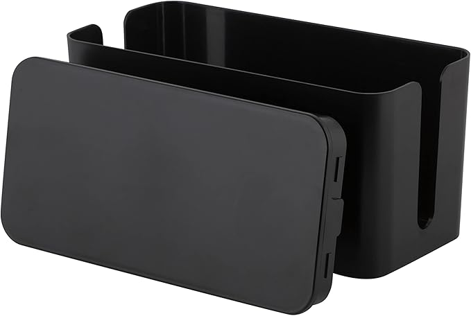 Simplify 2 Pack Cable Organizer Box | Multi-sized | Hidden Storage with Lid | Chargers & Wires | Computer & TV Cords | Black