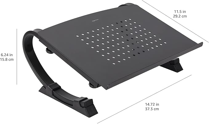 Amazon Basics - Adjustable Monitor Stand, Laptop Riser for Desk, Holds Laptops, Monitors and Printers up to 22 Pounds, Black