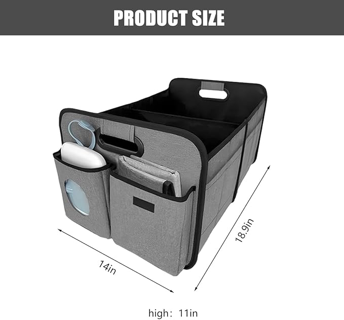 Car Trunk Organizer, Foldable Multi Compartments Vehicle Storage Bin with Pad, Waterproof Sturdy Automotive Cargo Trunk Storage Accessories, Universal for SUV RV Truck