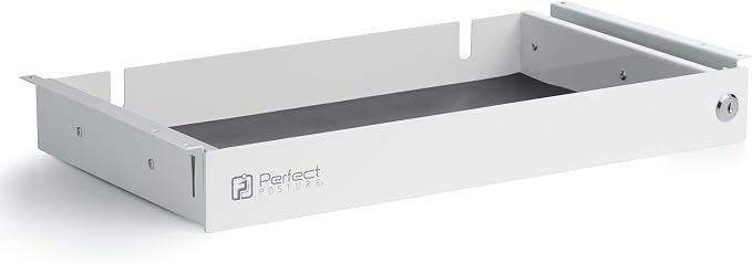 PERFECT POSTURE Max Under Desk Storage Drawer – Large Desk Drawer with Lock for Regular & Sit-Stand Standing Desks, White (19.3" x 10")