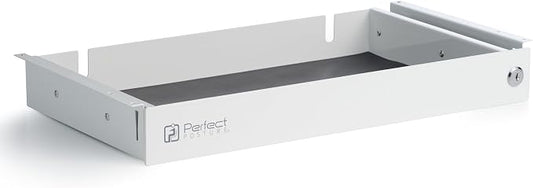 PERFECT POSTURE Max Under Desk Storage Drawer – Large Desk Drawer with Lock for Regular & Sit-Stand Standing Desks, White (19.3" x 10")