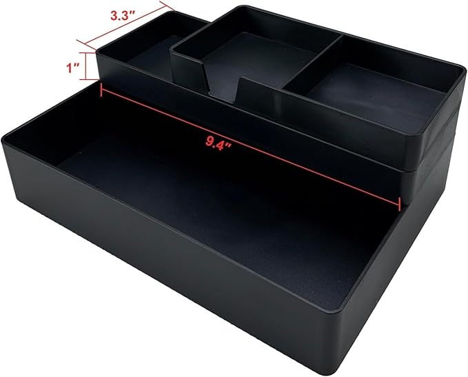 Amazon Basics Rectangular Plastic Desk Organizer, Half Accessory Tray for Office Supplies and Workspace Organization, 9.4" x 3.3" x 1", Black