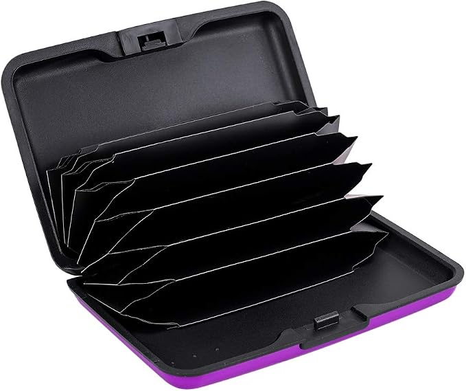 ELFISH RFID Blocking Credit Card Protector Aluminum ID Case Hard Shell Business Card Holders Metal Wallet for Men or Women (Aluminum, Purple)