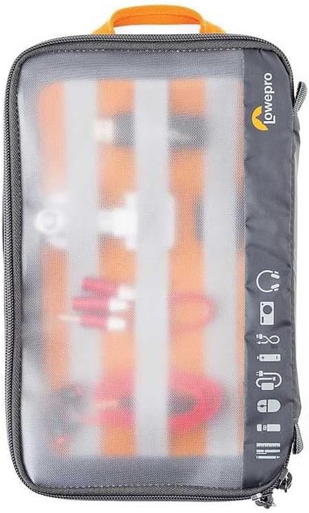 Lowepro GearUp Pouch Large, Travel Essentials, Travel Case for PC Cables, Adapters, Batteries, Chargers, Small Cameras, USB Sticks and Laptop Accessories, Made of Recycled Fabric, Grey