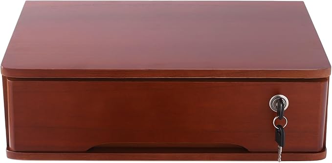 Desk Organizer with Drawer, Wooden Desktop Storage Box with Lockable Office Supplies Drawer Organizer Tabletop Storage Multifunctional Desktop Storage Box for Office Study Dresser（Walnut Color）
