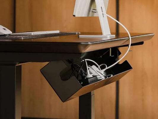 Under Desk Cable Management Tray, No Drill Metal Wire Organizer for Office Desk, Black Cable Tray for Cord Management, Home and Office Wire Hider
