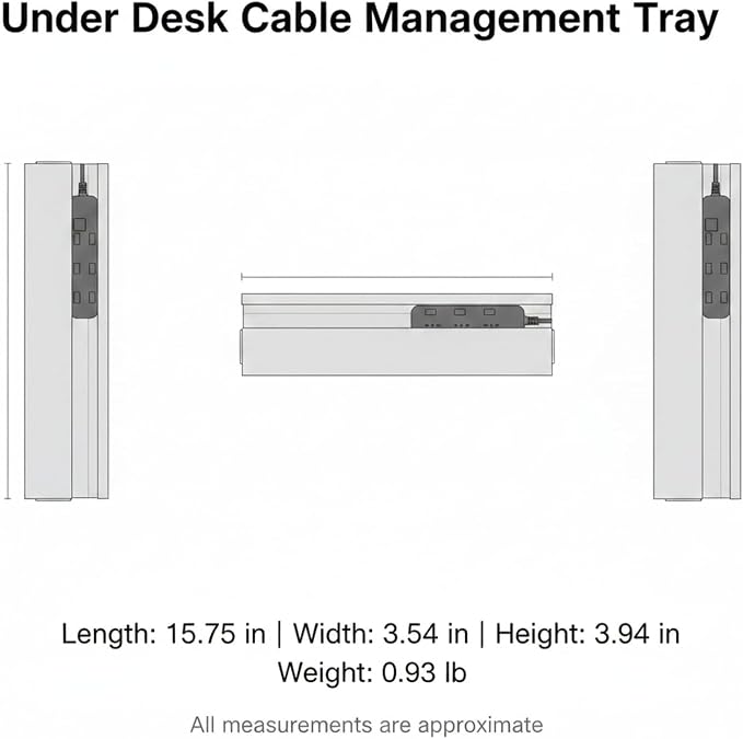Under Desk Cable Management Tray, No-Drill Cord Organizer for Power Strips & Wires, 15.7 x 3.9 x 3.5 Inch, PVC (1 Pack)