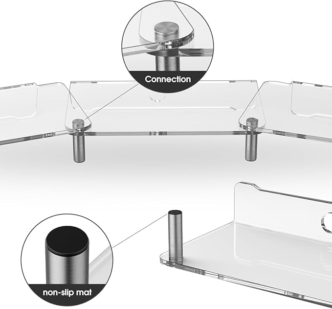 dual monitor stand riser, 3-layer transparent acrylic monitor stand with anti slip pad, adjustable length and angle, suitable for 2 monitors, desktop, laptop, PC, printer, TV screen