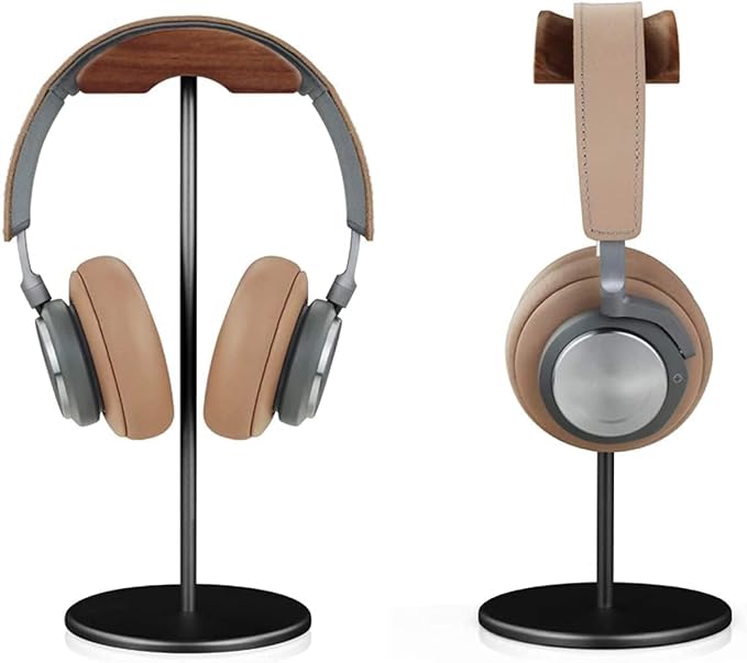 Headset Stand with 6.5cm Wide Walnut Wood Headrest,Headphone Holder Desk Removable with Solid Heavy Base,Headset Holder for Over Ear and Gaming,Headphone Stand Suitable for Table