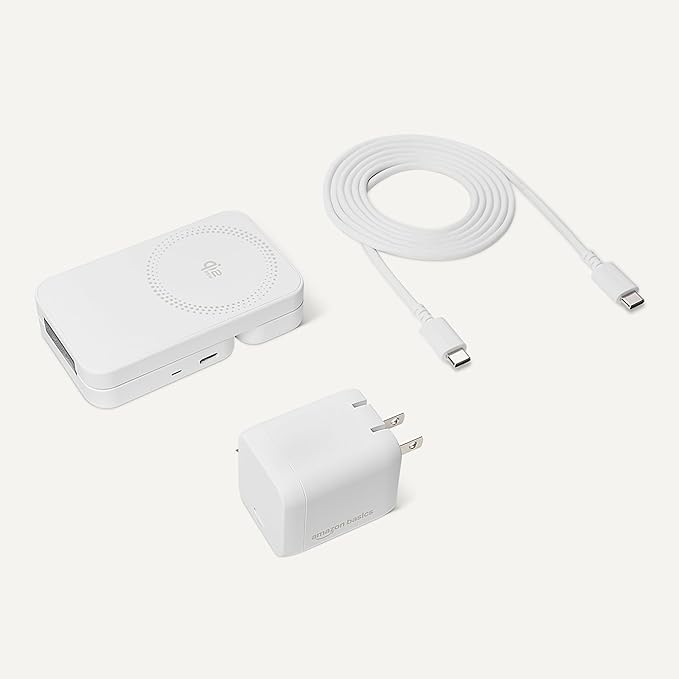Amazon Basics MagSafe Compatible 25W Fast Charging Qi2.2 Certified 3-in-1 Wireless Charging Station, Foldable Stand for iPhone 17/16/15/14/13/12, Apple Watch, AirPods, with 45W Adapter, White