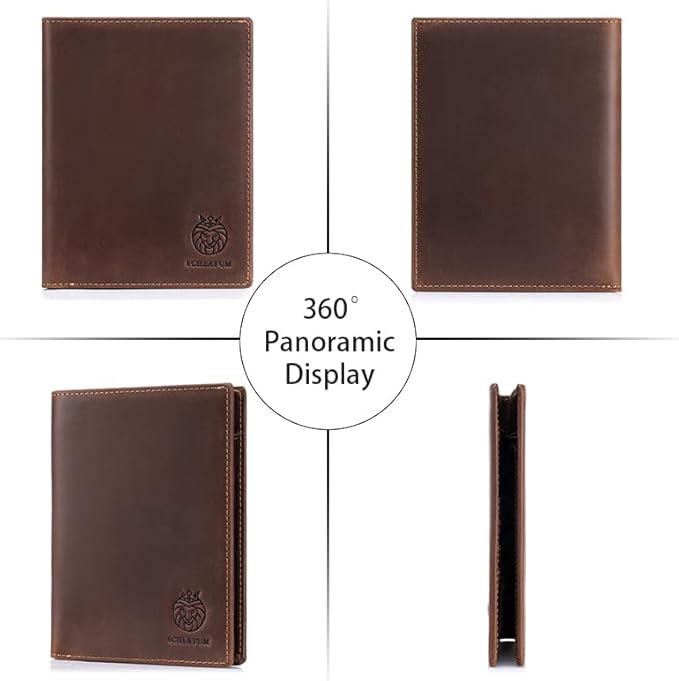 Leather Passport Holder for Travel Men Bifold Slim RFID Blocking with 2 Passport Slots, 1 Cash Pocket, 5 Card Slots
