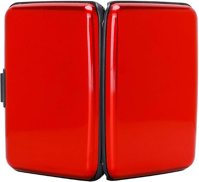 ELFISH RFID Blocking Credit Card Protector Aluminum ID Case Hard Shell Business Card Holders Metal Wallet for Men or Women (Aluminum, Red)