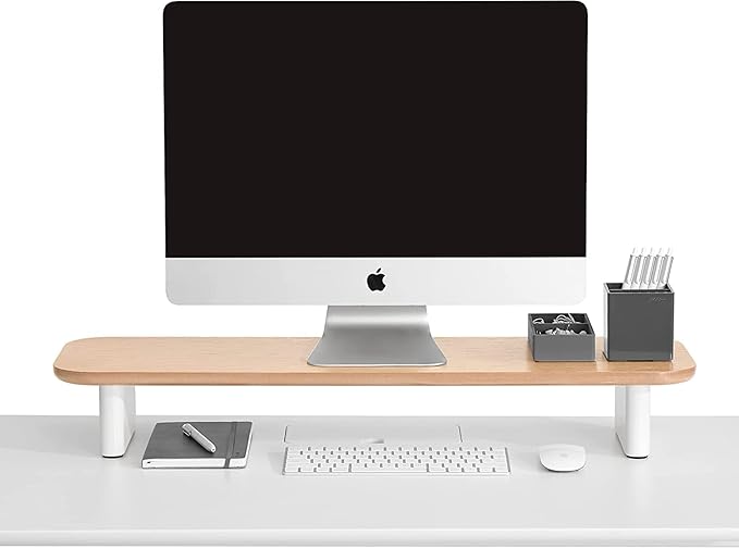 Poppin Key Monitor Riser - White + Natural Oak, Lacquer-Like Painted Finish and Durable Wood-Grain Laminates, Holds Up to 60 Lbs, Doubles as All Purpose Shelf, Fits Perfectly on Key Desk