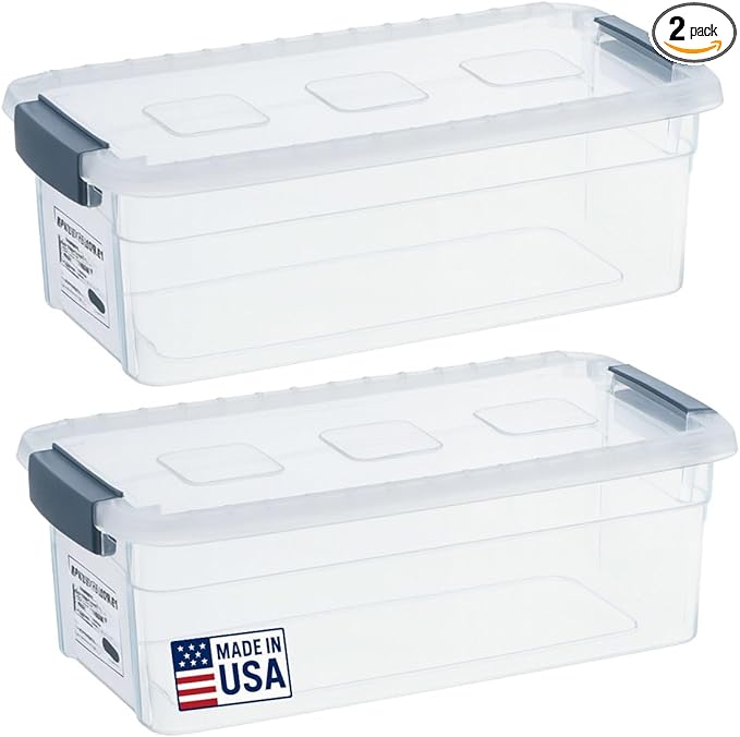 Tribello Clear Plastic Storage Bins with Lids Stackable Storage Bins (6 Quart)