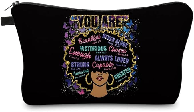 You Are Makeup Bag for Black Women Afro African American Cosmetic Pouch Inspirational Toiletry Travel Case Gift Purse Organizer