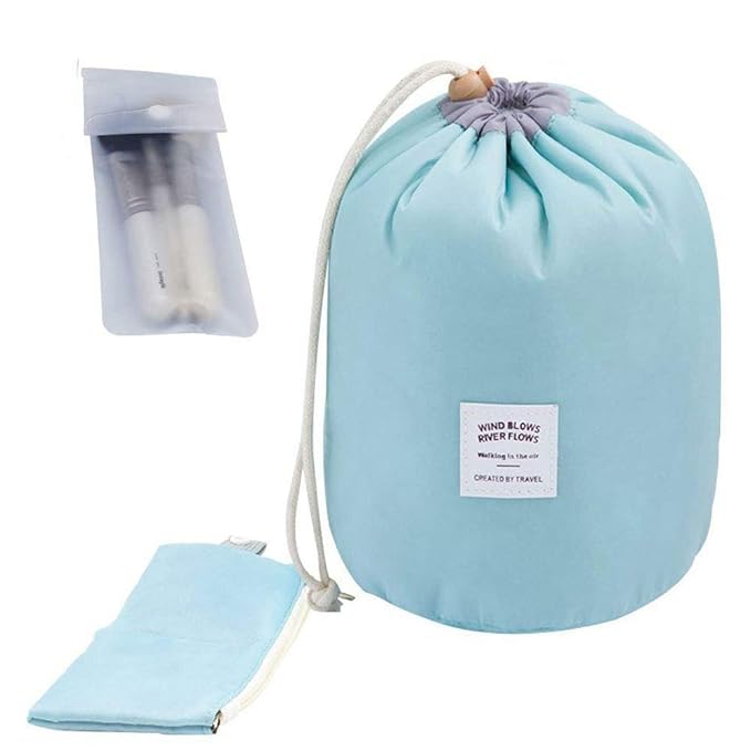 INVODA Drawstring Cosmetic Bag Travel Makeup Bag for Women Toiletry Bag Portable Drawstring Make up Organizer Bag for Travel (Green)